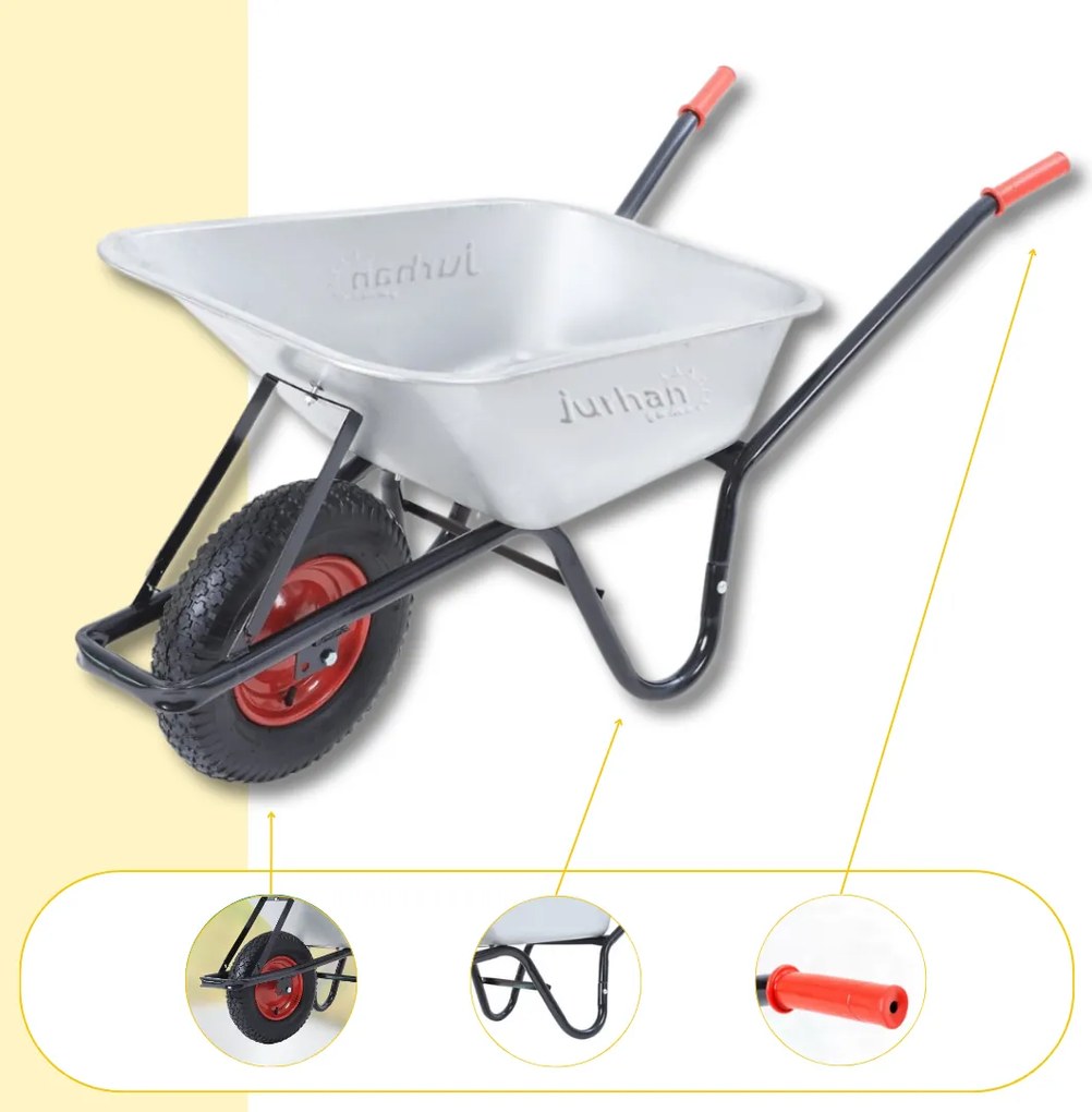 Taczka ogrodowa ocynkowana BARRY, max. pojemność 100l/250kg, srebrna/czarna Gardebruk