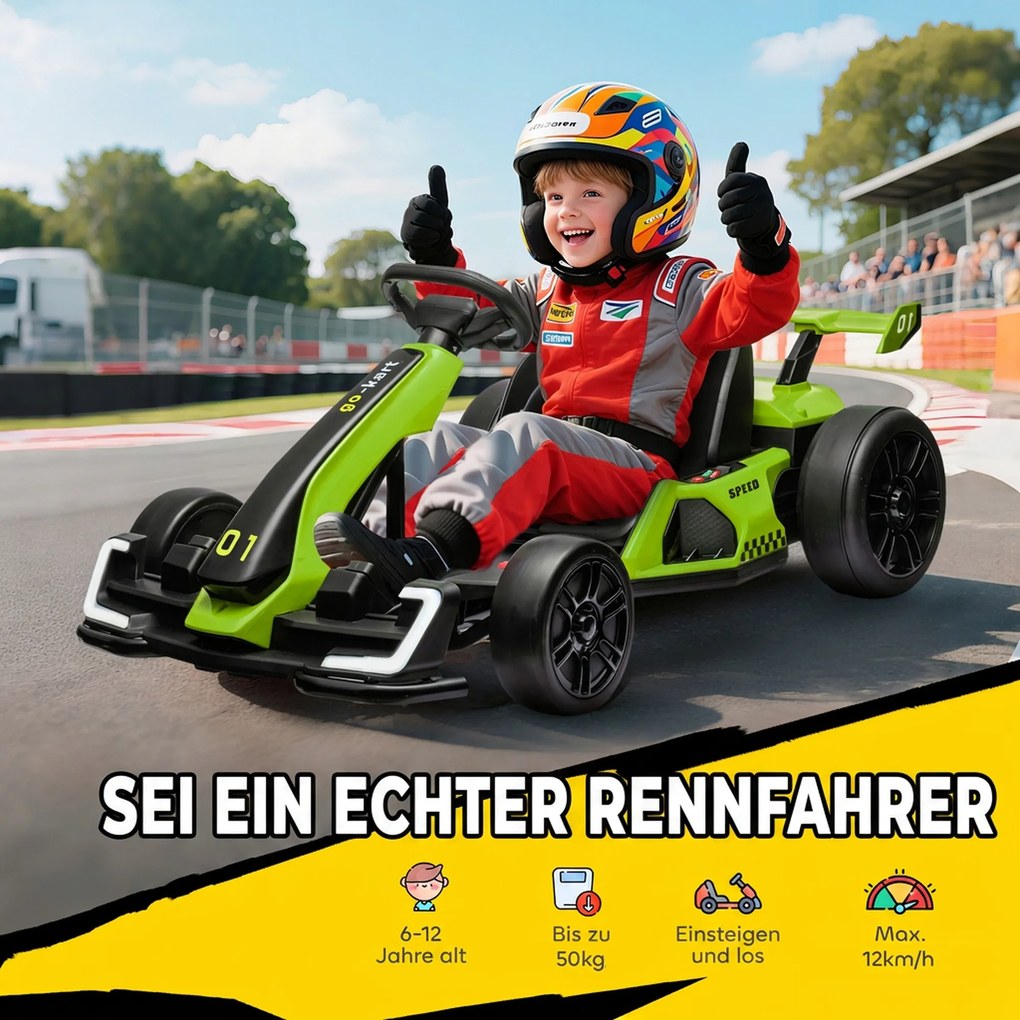 HOMCOM 4 V elektryczny gokart dla dzieci do 12 km/h, gokart z funkcją driftu, 2 silniki, regulowane siedzenie, łagodne ruszanie | Aosom PL