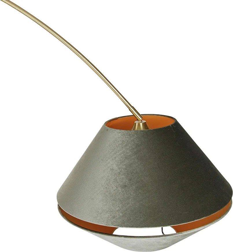 Mosiężna lampa łukowa z czarnym i podwójnym aksamitnym abażurem zielonym - XXL
