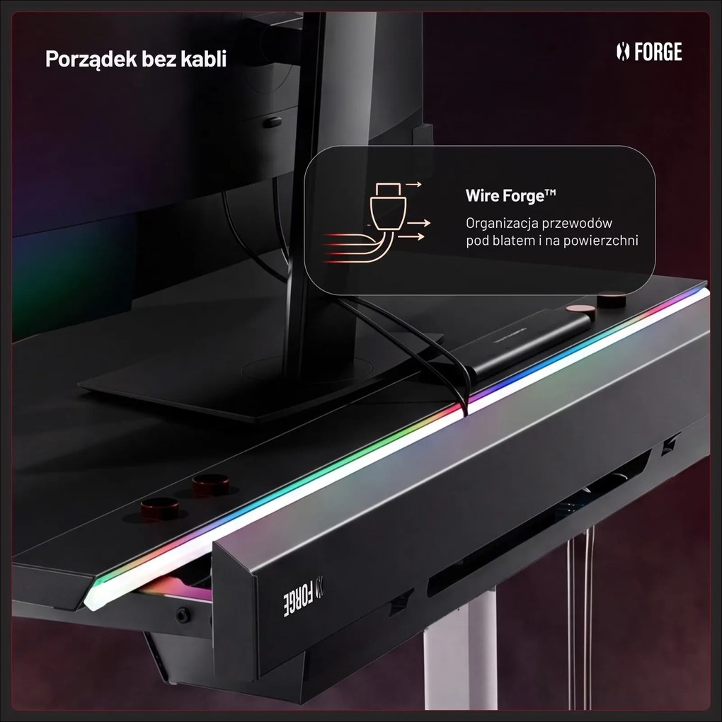 Biurko gamingowe elektryczne RGB Diablo X-Forge, 120x70 cm, czarno-białe