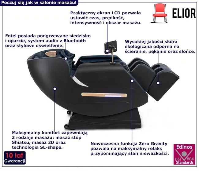 Granatowo-czarny masujący fotel z funkcją Zero Gravity - Irex