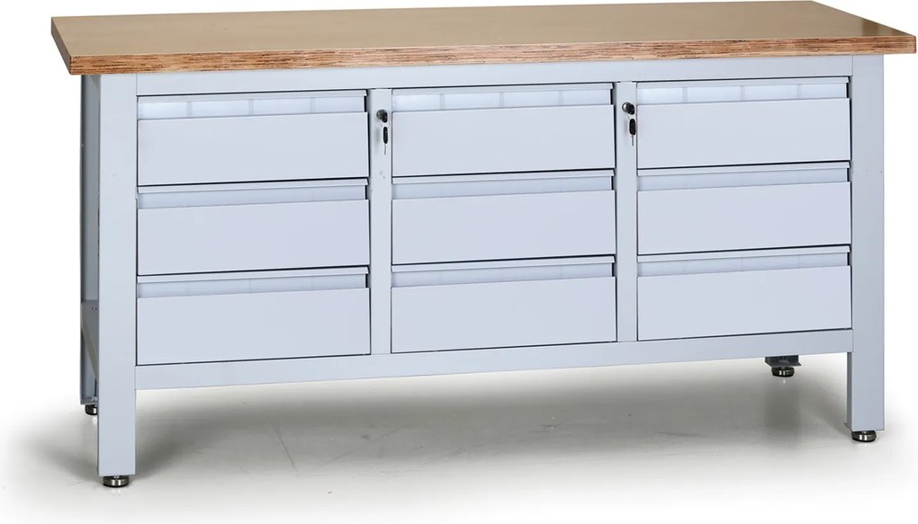 Stół warsztatowy G6, 9 szuflad, 1690 x 600 x 860 - 900 mm, szary
