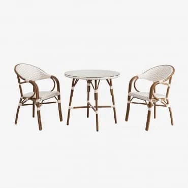 Zestaw Brielle Bistro Składający Się Ze Stołu Okrągłego O Średnicy 80 Cm I 2 Składanych Aluminiowych Krzeseł Ogrodowych Z Podłok Nude Beżowy - Gardeni