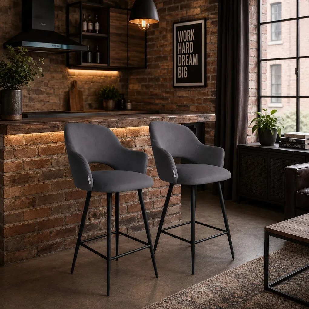 Hoker Milano krzesło barowe tkanina Welur podstawa metalowa : Kolor nogi - Czarna stożek, Kolor tkaniny - VELVET - BL14, Typ siedziska - Siedzisko obrotowe 360°