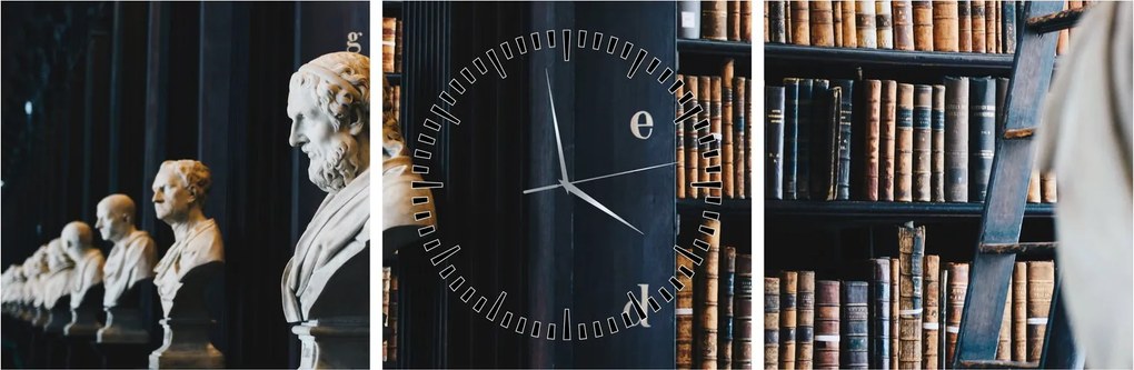 Obraz - W bibliotece (z zegarem) (90x30 cm)