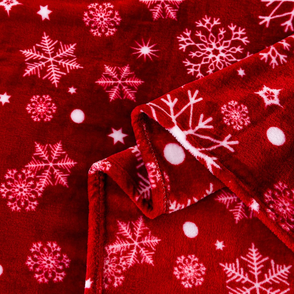 Czerwony świąteczny mikropluszowy koc SNOWFALL Rozmiar: 200 x 220 cm