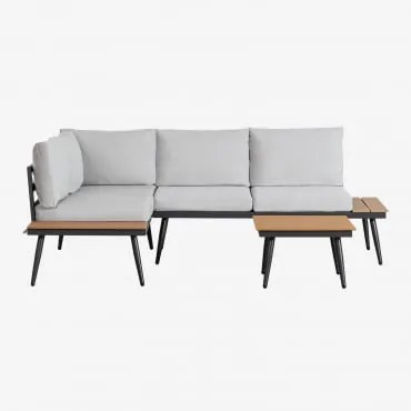 Zestaw Ogrodowy Z Narożną Sofą Na 4 Osoby I Stolikiem Kawowym Z Aluminium I Drewna Nadi Negro - Gris - Sklum