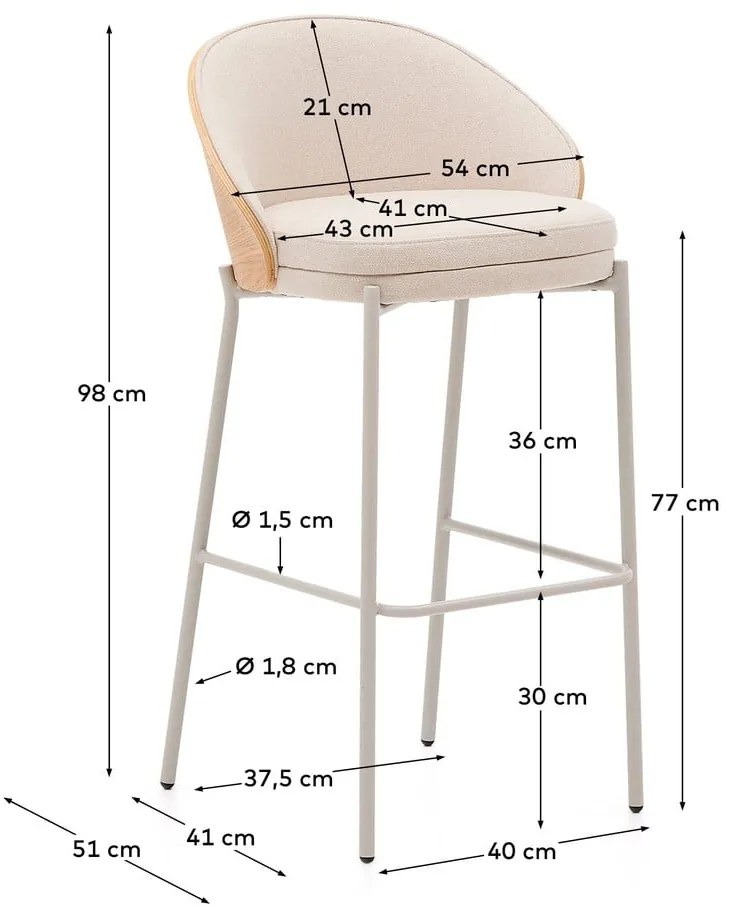 Beżowo-jasnonaturalny hoker (wysokość siedziska 77 cm) Eamy – Kave Home