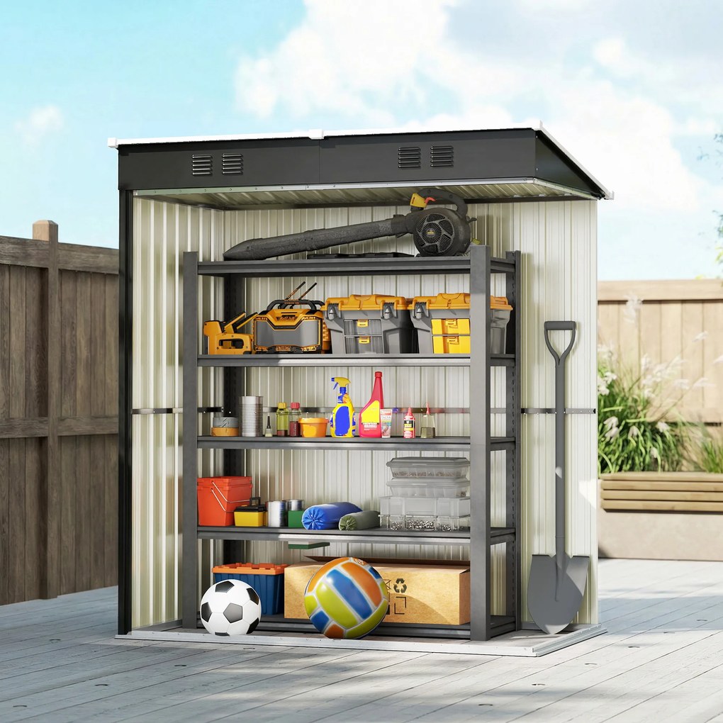 Outsunny Metalowy schowek na narzędzia 1,37 m², zamykany schowek z wentylacją, pochyłym dachem, rękawicami, 163 x 90 x 179 cm | Aosom PL
