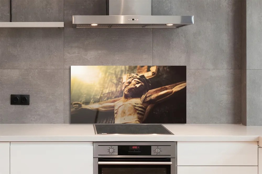 Szklany Panel Rzeźba Jezusa w Drewnie