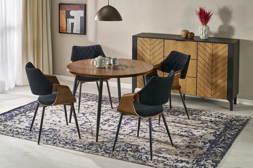 Okrągły stół do jadalni z orzechowym blatem Barry Halmar