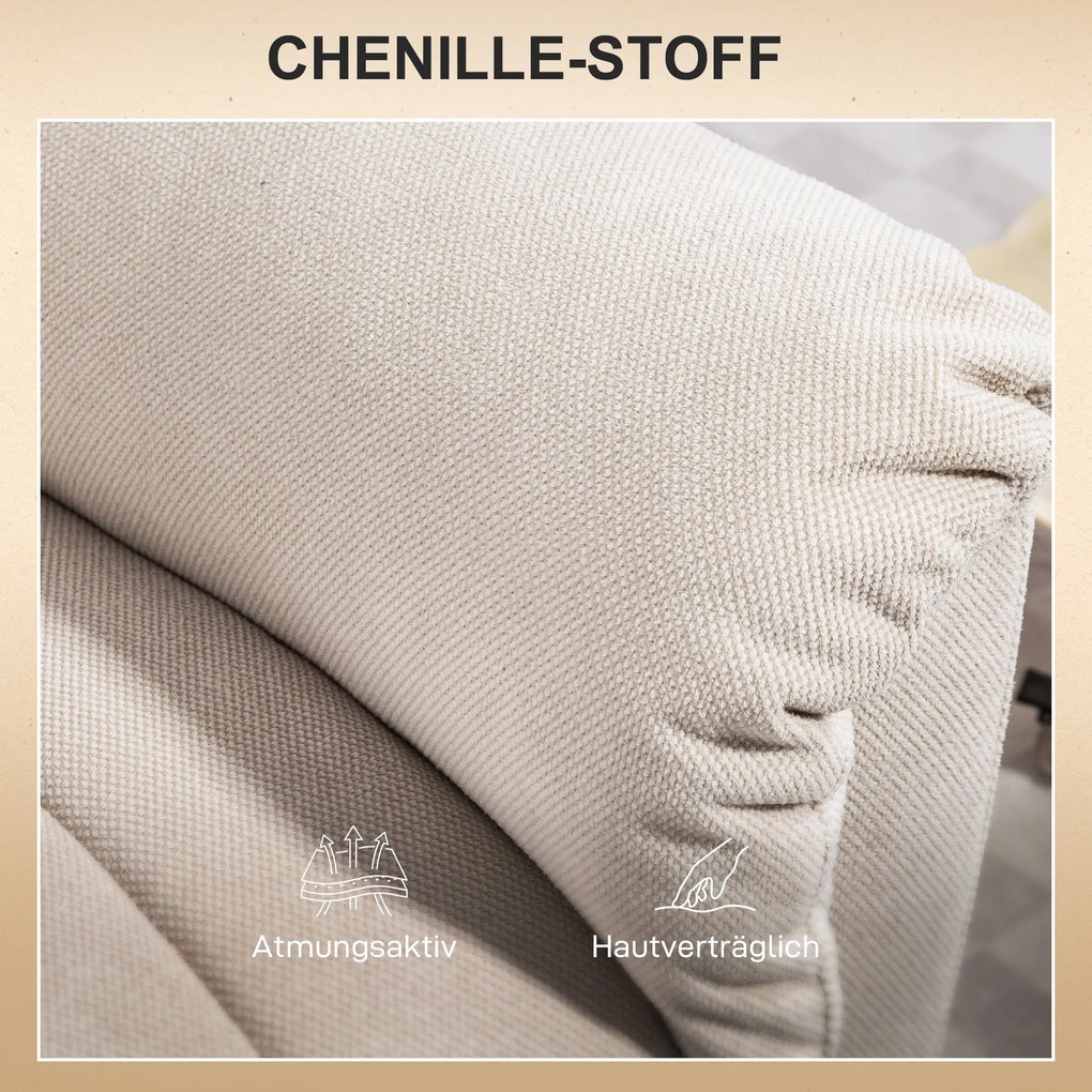 HOMCOM Fotel Powerlift z funkcją masażu i ogrzewania, Fotel wypoczynkowy z podnóżkiem, Boczne kieszenie, Obicie z tkaniny, Beżowy