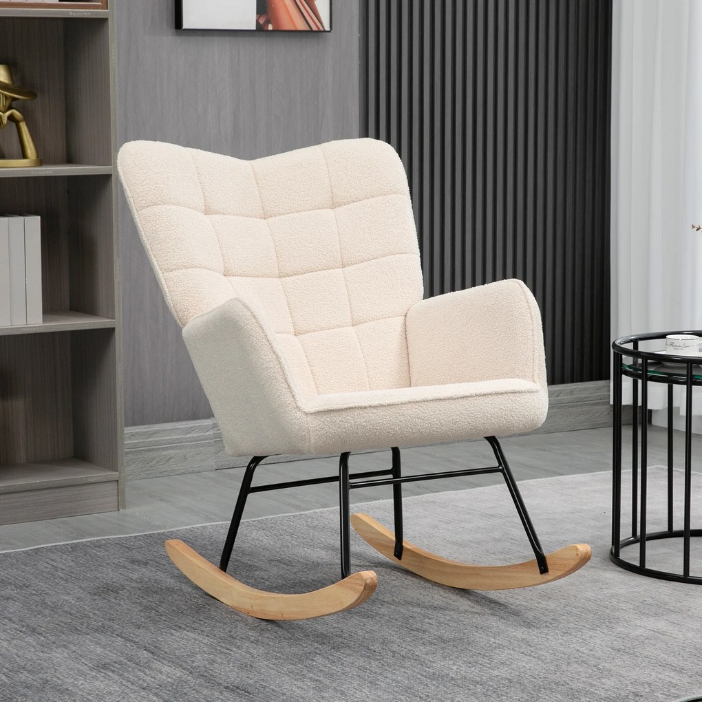 HOMCOM Retro Fotel Bujany, Drewno Lite, Fotel relaksacyjny, 92 cm x 71 cm x 101 cm, Beżowy | Aosom PL