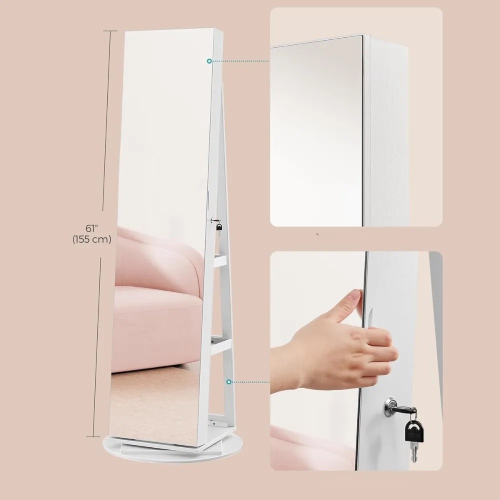 Lustro stojące z miejscem na biżuterię CHANTAL, 54,5×54,5×162 cm, białe SongmicsHome
