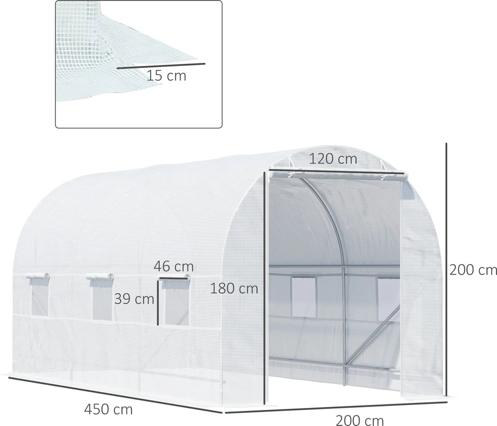 Outsunny szklarnia foliowa przestronna 445x200x200cm biała stabilna konstrukcja do uprawy roślin | Aosom PL
