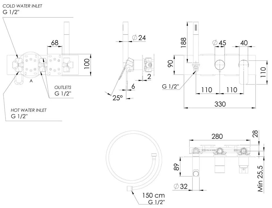 Biała bateria prysznicowa podtynkowa (3 otwory) Spy – Sapho