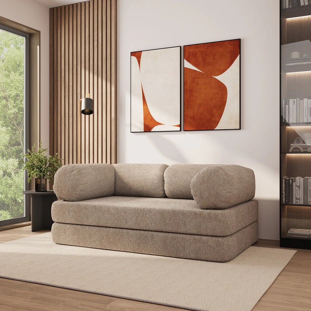 Masseno Sofa piankowa EIREN z funkcją spania, Kanapa z pianki do salonu, Bezmontażowa, Tkanina bucle – Beżowy QUELLE 05