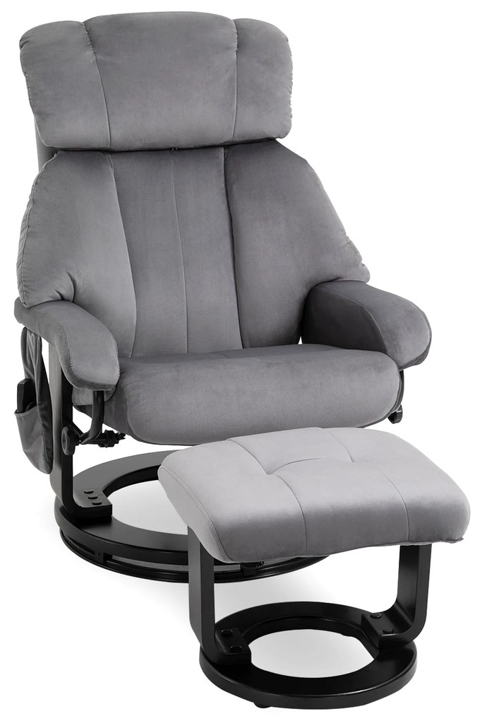 HOMCOM fotel do masażu fotel telewizyjny fotel z podnóżkiem funkcja masażu aksamitny poliester szary 76 x 80 x 102 cm