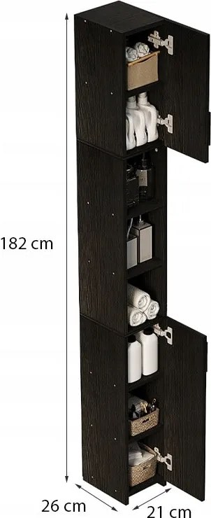 Regał łazienkowy stojący szafa czarny loft szafka półka słupek wysoki wąski
