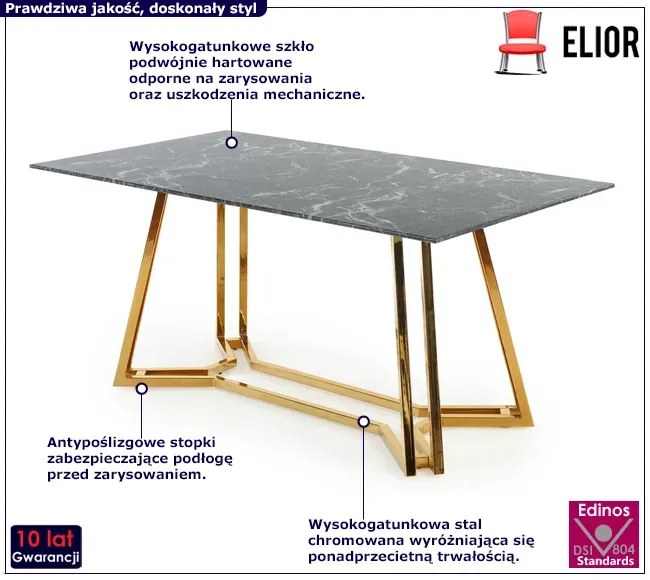 Szklany stół do salonu w stylu glamour z marmurkowym blatem -  Metor