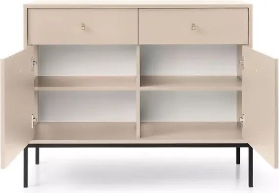 Komoda Gerra 2 – nowoczesna elegancka komoda w kolorze beżowym lub granatowym z 2 drzwiami i 2 szufladami na metalowych nogach