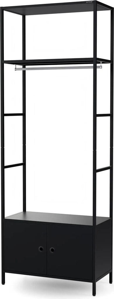 Regał biurowy otwarty z drążkiem na ubrania, do recepcji i poczekalni, metalowy, czarny, 800x2200x400 mm: ARIEL