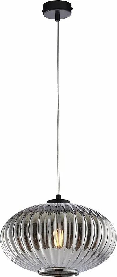 Ginger lampa wisząca z czarnego lakierowanego żelaza, regulowany kabel, klosz z lustrzanego szarego szkła, 1 światło