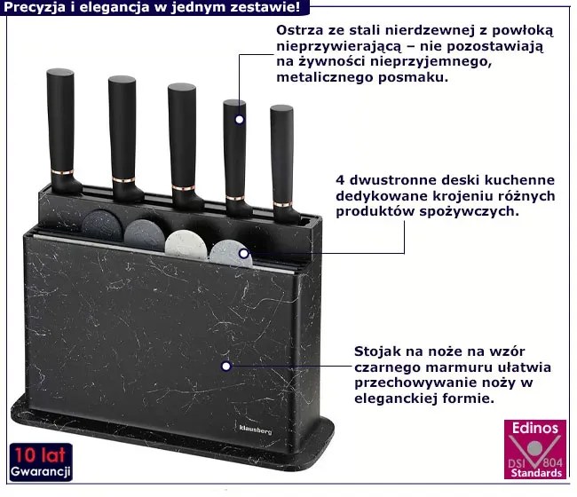Zestaw 5 noży kuchennych oraz 4 desek do krojenia w stojaku W1-H44