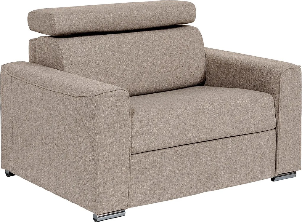 Fotel rozkładany typu express z beżowej tkaniny - Posłanie na szerokich listwach 70 cm - Materac 14 cm VIZIR
