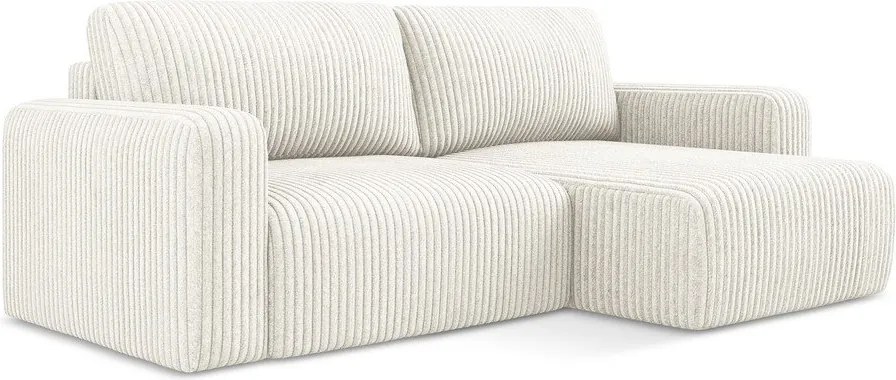 Kremowy sztruksowy rozkładany narożnik ze schowkiem (prawostronny/z szezlongiem) Kona – Makamii