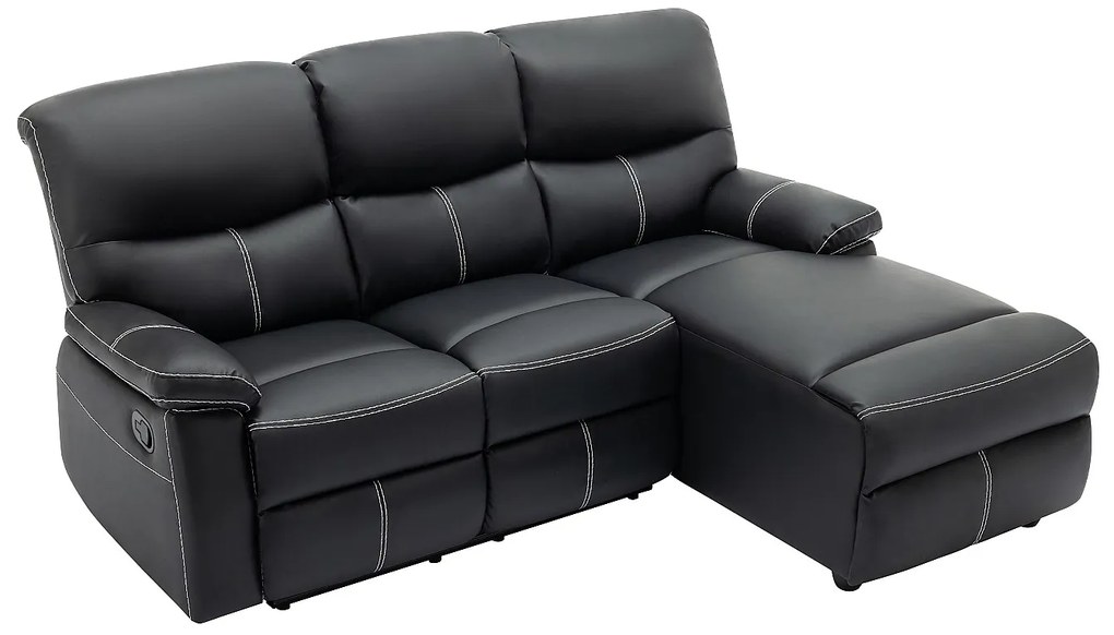 Kanapa narożna prawostronna z funkcją relax z czarnej ekoskóry - CANBY