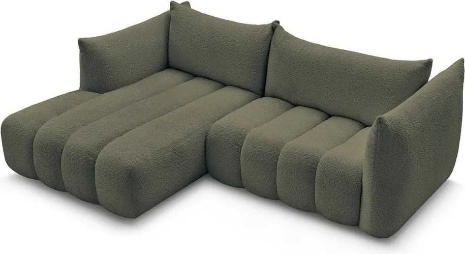 Zielony narożnik z materiału bouclé (lewostronny/z szezlongiem) Azra – Bobochic Paris