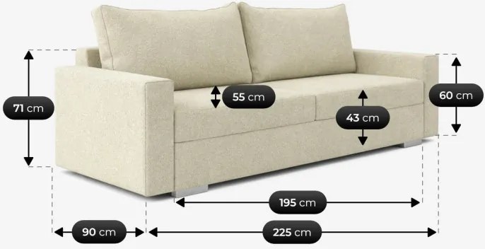 Sofa z Funkcją Spania DRAVOS Kremowa Welurowa Nowoczesna