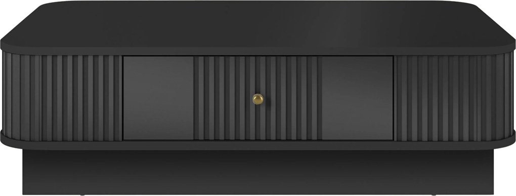 Stolik kawowy Vesper 103x60 cm z szufladą na cokole - czarny / złoty uchwyt