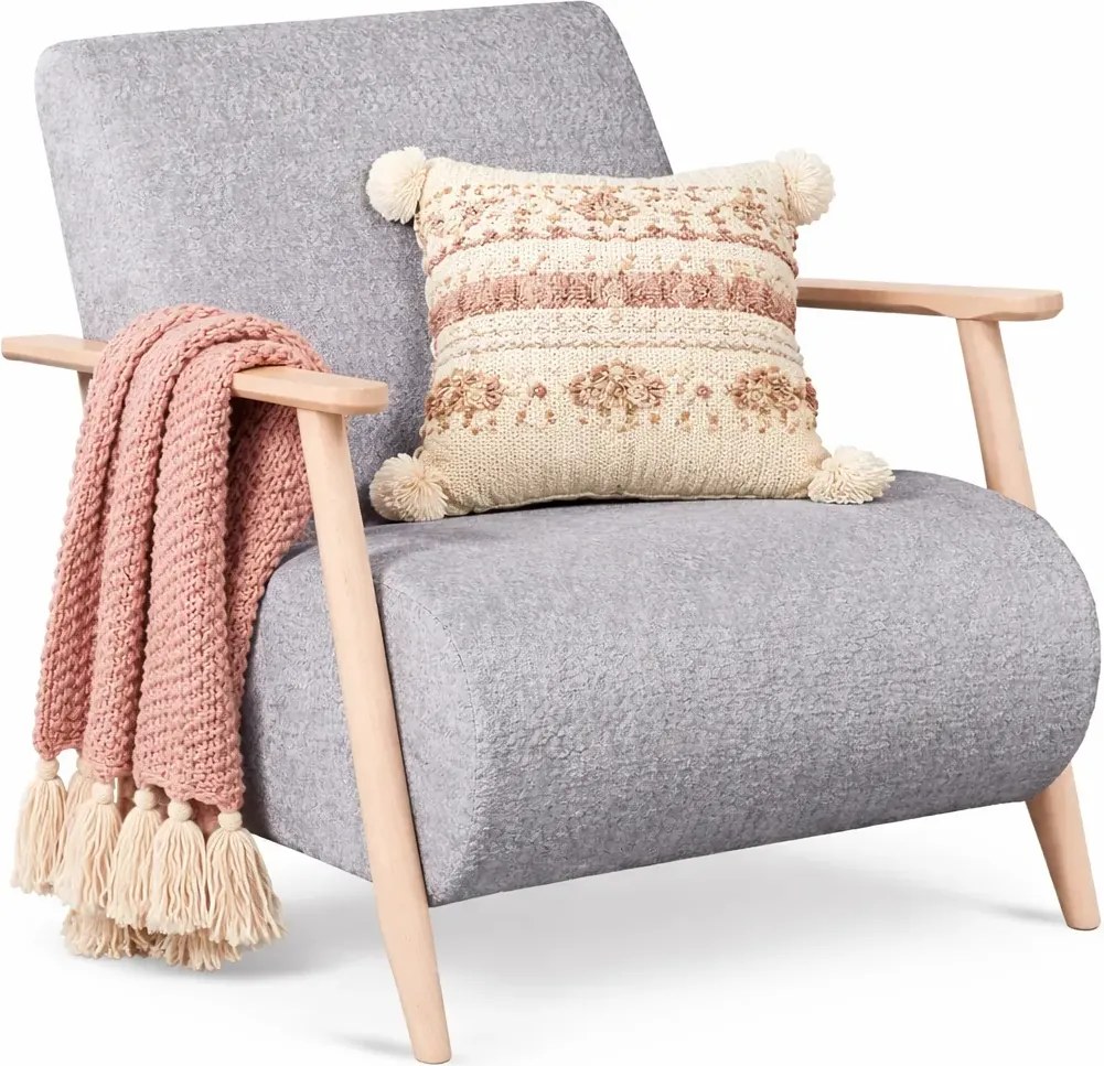 Jasnoszary fotel drewniany do czytania K7-G11