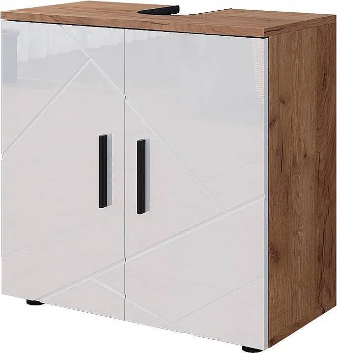 Szafka pod umywalkę biały wysoki połysk/złoty dąb power 60x30x59 irma