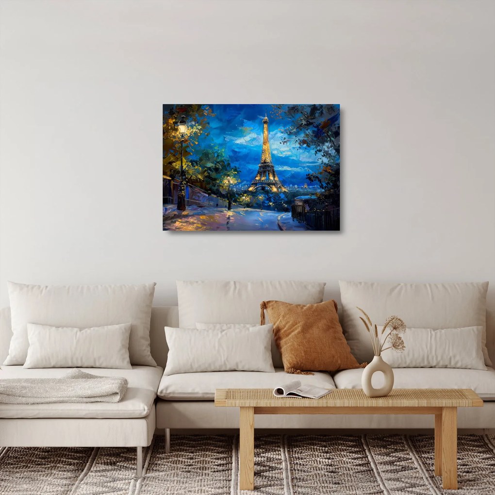 Obraz na szkle - Obraz olejny przedstawiający wieżę Eiffla (70x50 cm)