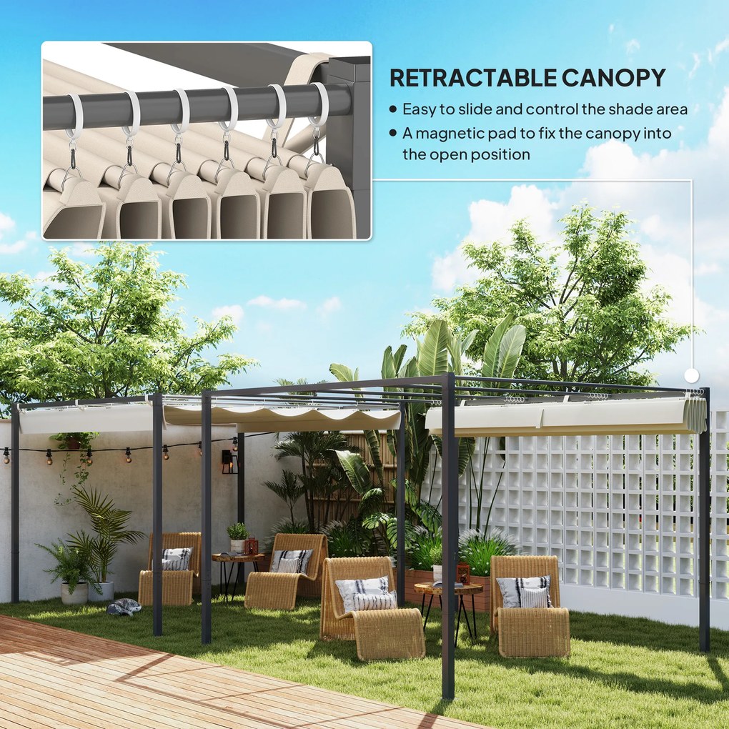 Outsunny Pergola Ogrodowa 3 x 3 m z Regulowanym Dachem, Pawilon, Baldachim na Taras, Ochrona UPF30+, Kolor Beżowy