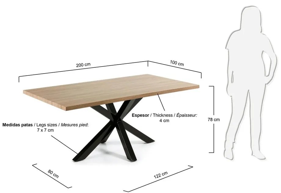 Stół do jadalni w dekorze drewna dębowego Kave Home, 200 x 100 cm