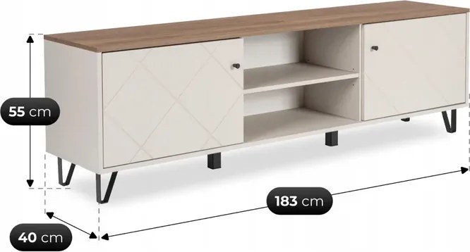 Szafka RTV do Salonu BACARDI 183 cm Kaszmir/Dąb Castello Japandi