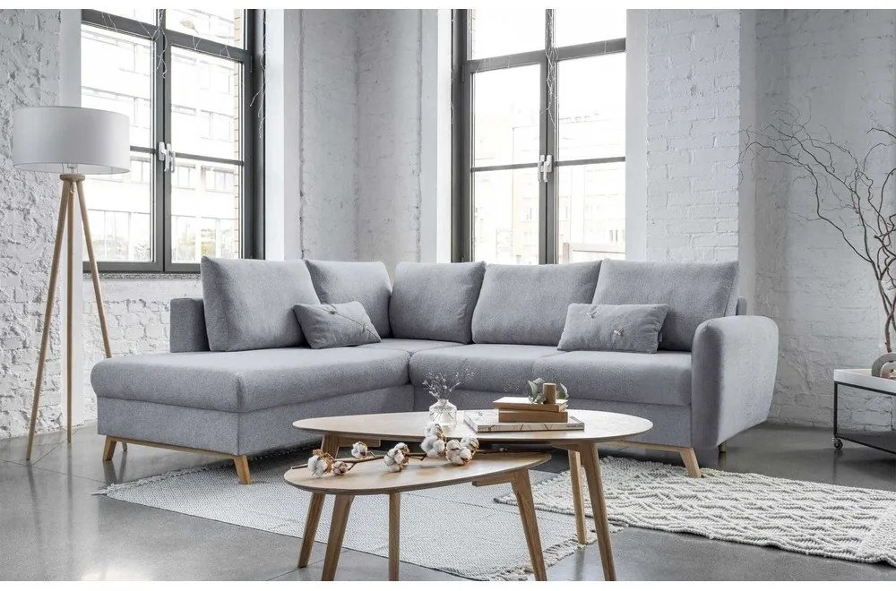 Jasnoszary rozkładany narożnik Miuform Scandic Lagom L, lewostronny