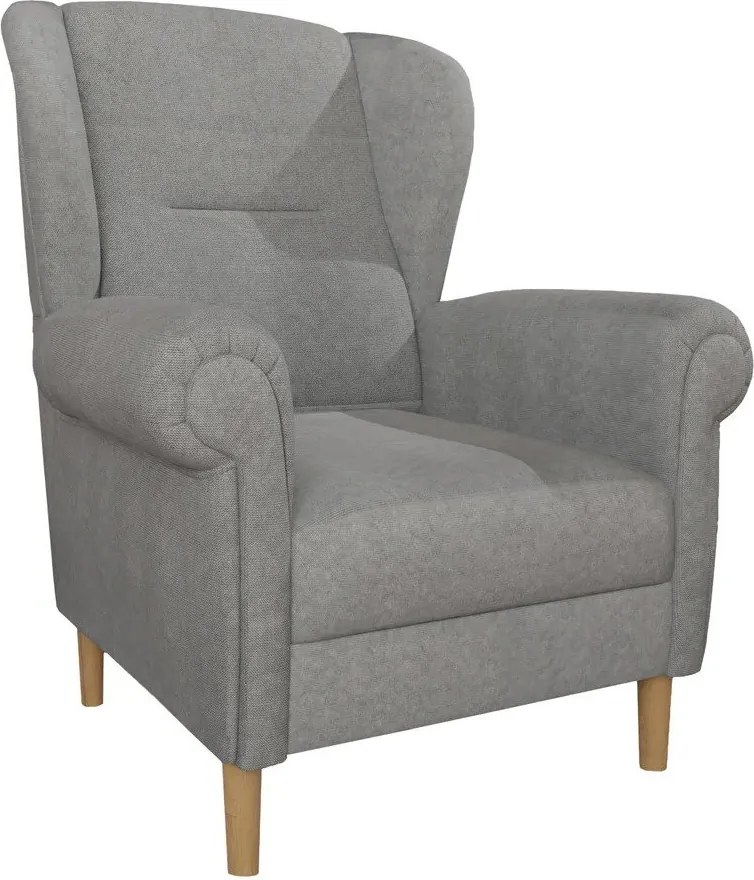 Jasnoszary fotel typu uszak Swan – Ropez