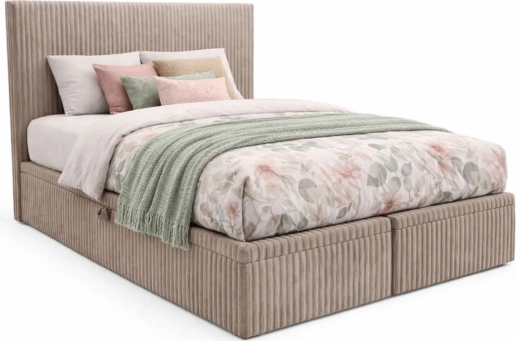 Beżowe sztruksowa łóżko kontynentalne 5 rozmiarów S8-F42