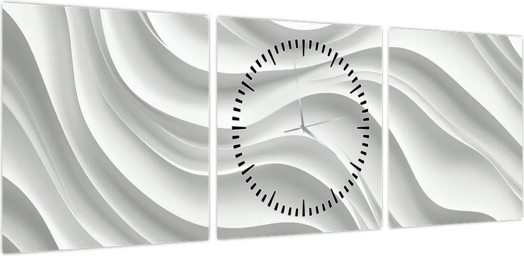 Obraz - 3D białe fale (z zegarem) (90x30 cm)