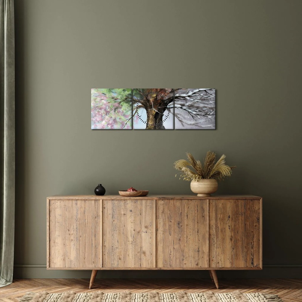 Obraz - Drzewo czterech pór roku (z zegarem) (90x30 cm)