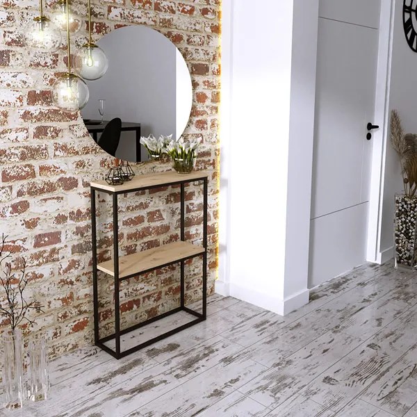 Konsola w stylu loft czarny + dąb artisan Ledyqu