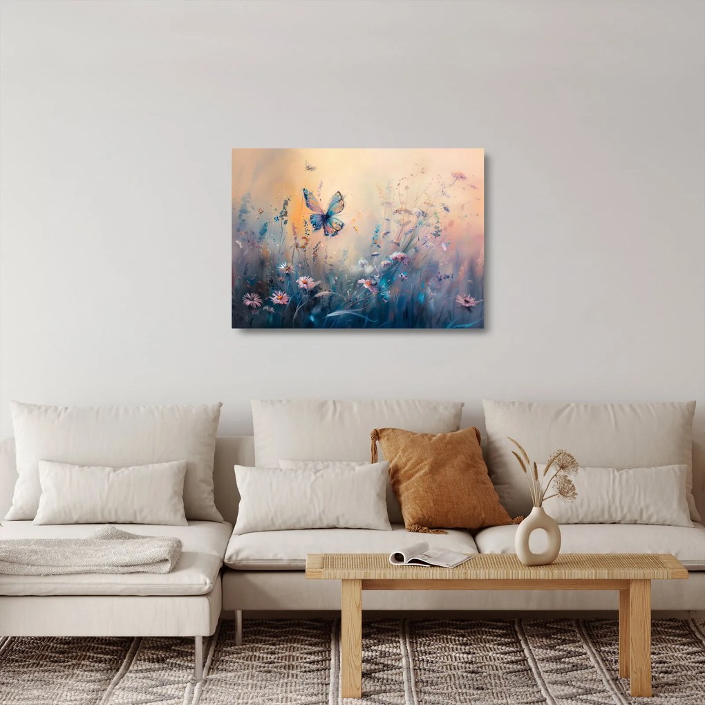 Obraz na szkle - Łąka z motylem II (70x50 cm)