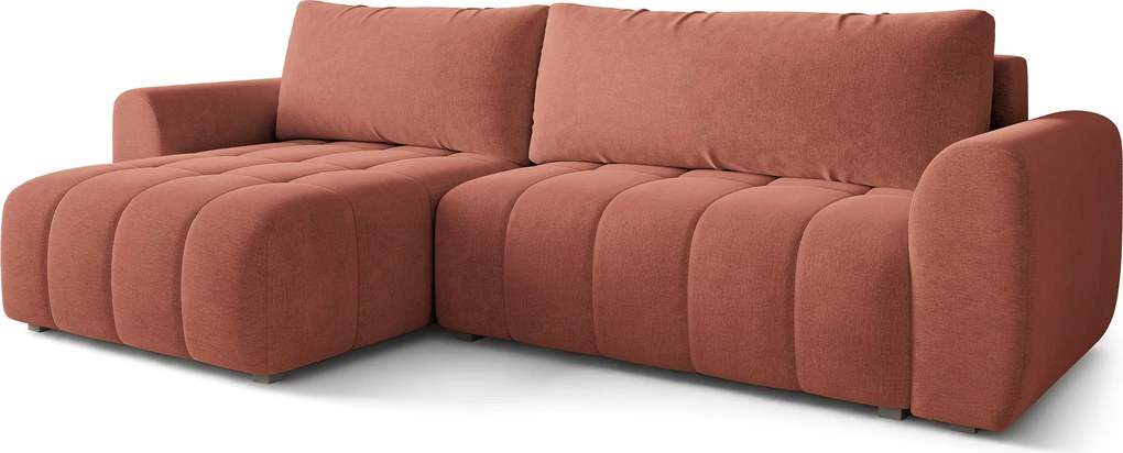 Masseno Narożnik MODARO z funkcją spania i pojemnikiem na pościel Narozniki L, Rozkładana sofa - Koralowy, CASTEL 55