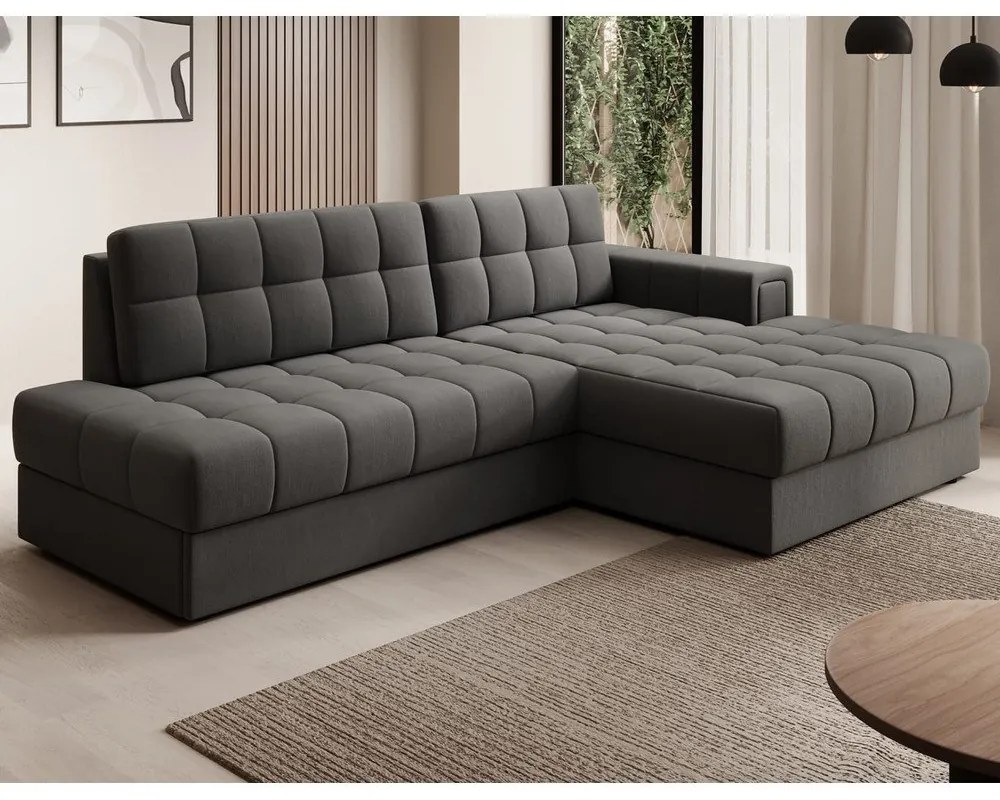 Szarobrązowy aksamitny rozkładany narożnik (prawostronny/z szezlongiem) Blezalt – ELTAP