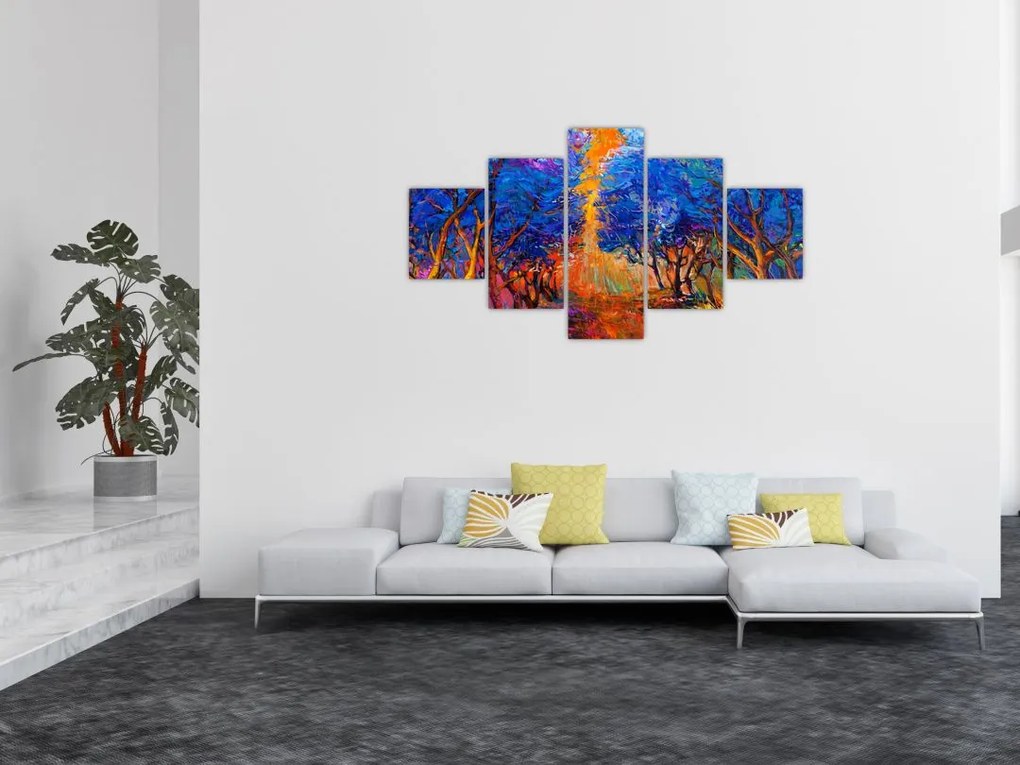 Obraz - Jesienne korony drzew, nowoczesny impresjonizm (125x70 cm)